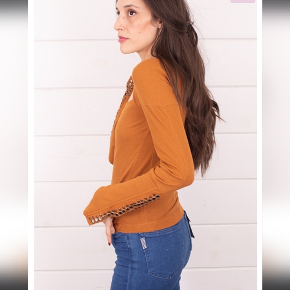 NWOT Free People Amber Little Unruly Waffle Knit Long Sleeve Size XS - Picture 4 of 9